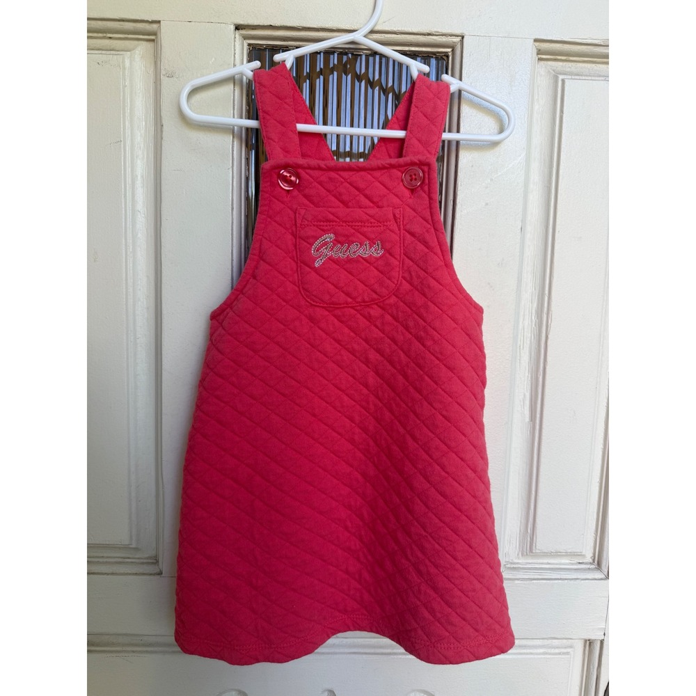 Guess Kids Toddler Girls Coral Pink Quilted Pinafore Jumper Dress Size 3T